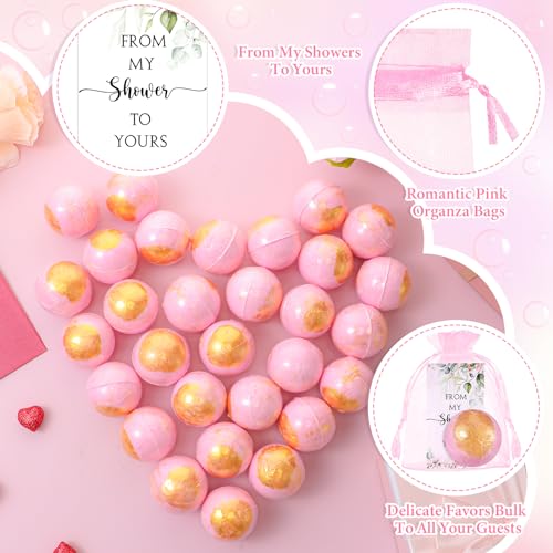 Heigble 80 Sets Pink Bath Bombs Bulk Baby Shower Gifts for Guests Prizes Bridal Shower Favors Bath Bombs Individually Wrapped with Card Organza Bags for Wedding Baby Shower Birthday Party