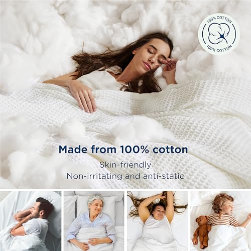 Bedsure 100% Cotton Blankets King Size for Bed - Waffle Weave Blankets for Summer, Lightweight and Breathable Soft Woven Blankets for Spring, White, 104x90 inches