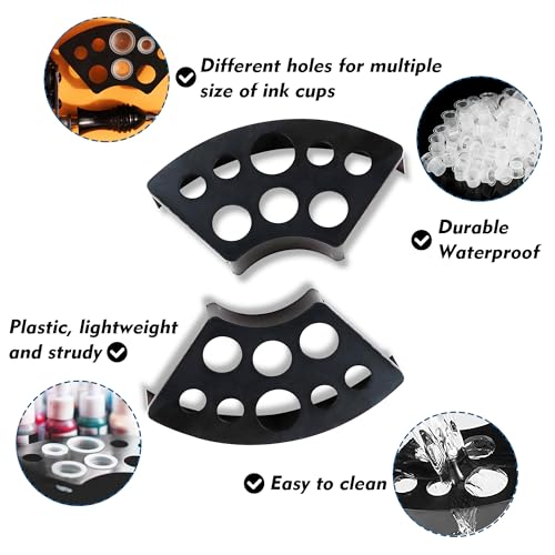 Rayyl 300Pcs Tattoo Ink Caps with 3Pcs Tattoo Ink Cups Holders - Included 100 Small 100 Medium 100 Large Tattoo Ink Caps and 3Pcs Ink Cups Holders for Tattoo Ink Tattoo Kit…