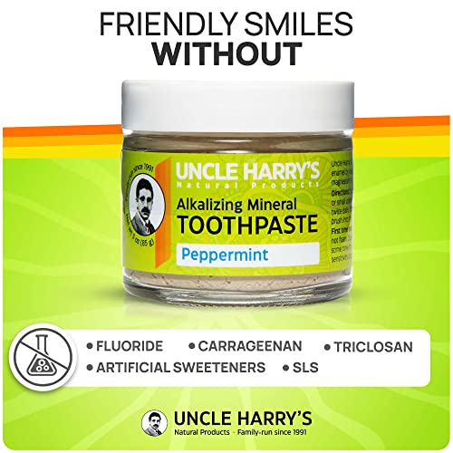 Uncle Harry's Peppermint Remineralizing Toothpaste | Natural Whitening Toothpaste Freshens Breath & Promotes Enamel | Vegan Fluoride Free Toothpaste