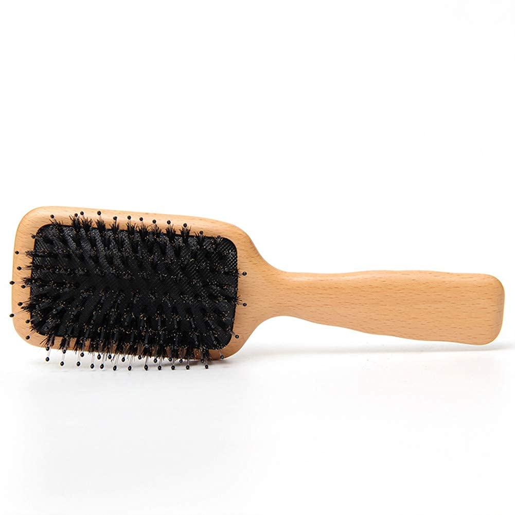 Boar Bristle Hair Brush - Textention Mini Natural Beech Wood Handle Cushion Massage Detangling Hair Brush for Pocket/Travel Size/Gift for Kids and Adults