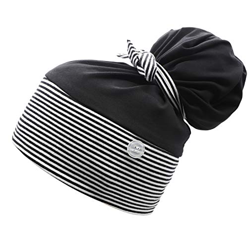 Hotme Working Cap with Buttons for Mask Stretchy Ribbon Tie Ponytail Hats for Women,Long Hair Head Covers Striped Hair Caps