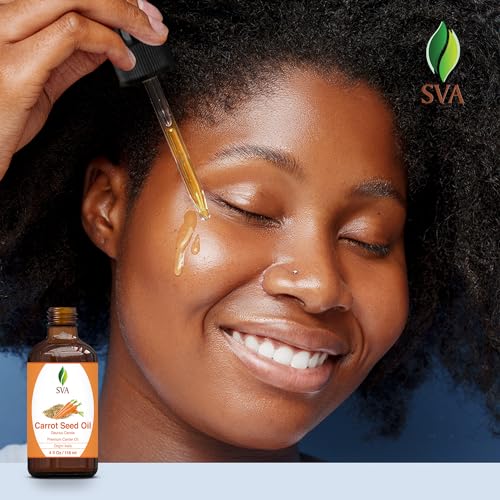 SVA Carrot Seed Oil - 4 Fl Oz – 100% Natural Cold Pressed Carrot Oil - for Face, Skin Care, Hair Care, Scalp Massage & Body Massage – Carrier Oil with Dropper