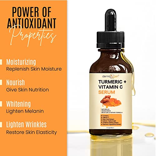 DERMAXGEN Turmeric Face Serum + Vitamin C: Organic Moisturizer for Acne Reduction, Clear Skin Tone, & Anti-Aging Benefits - Hydrate Dull & Dry Skin - Facial Serum - 1 FL OZ