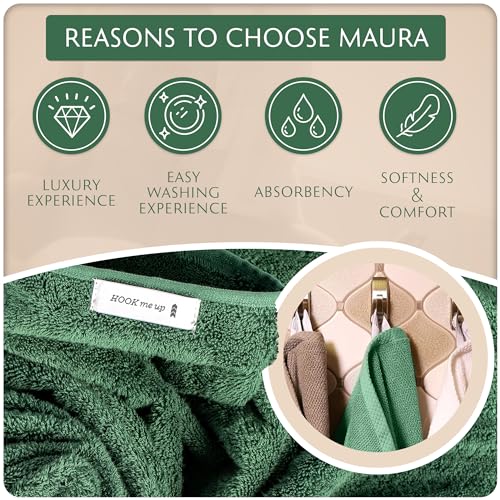 MAURA Basics Performance Bath Towels 100% Turkish Cotton with Hook Loops. Extra Large Luxury Absorbent Plush Towel Sets for Bathroom, Daily Use American Standard Size 27”x54”, Hunter Green