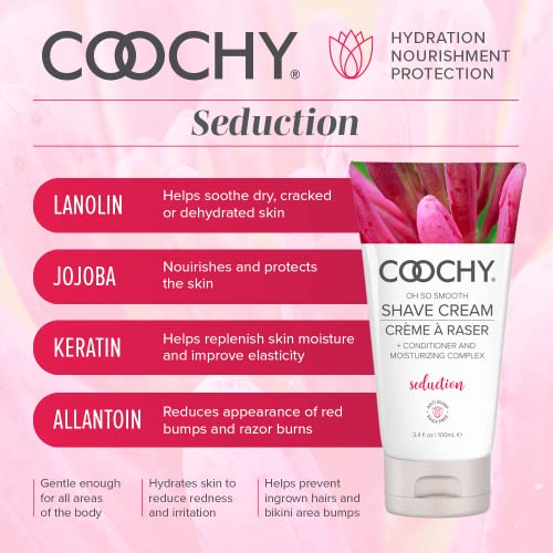 Coochy Intimate Shaving Cream | Shave Conditioner & Moisturizer for Face & Body | Ideal for Sensitive Skin Care, Anti-Bump | Seduction, 3.4 oz