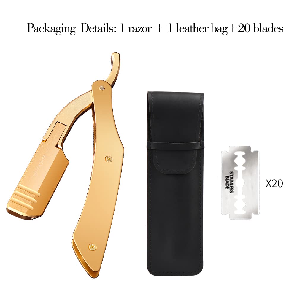 Professional Straight Edge Razor with 20 Stainless steel Blades Barber Straight Razor Close Shaving Men's Manual Shaver Aluminum handle Straight Razor Blades portable Straight Razor Kit (TKL-G)