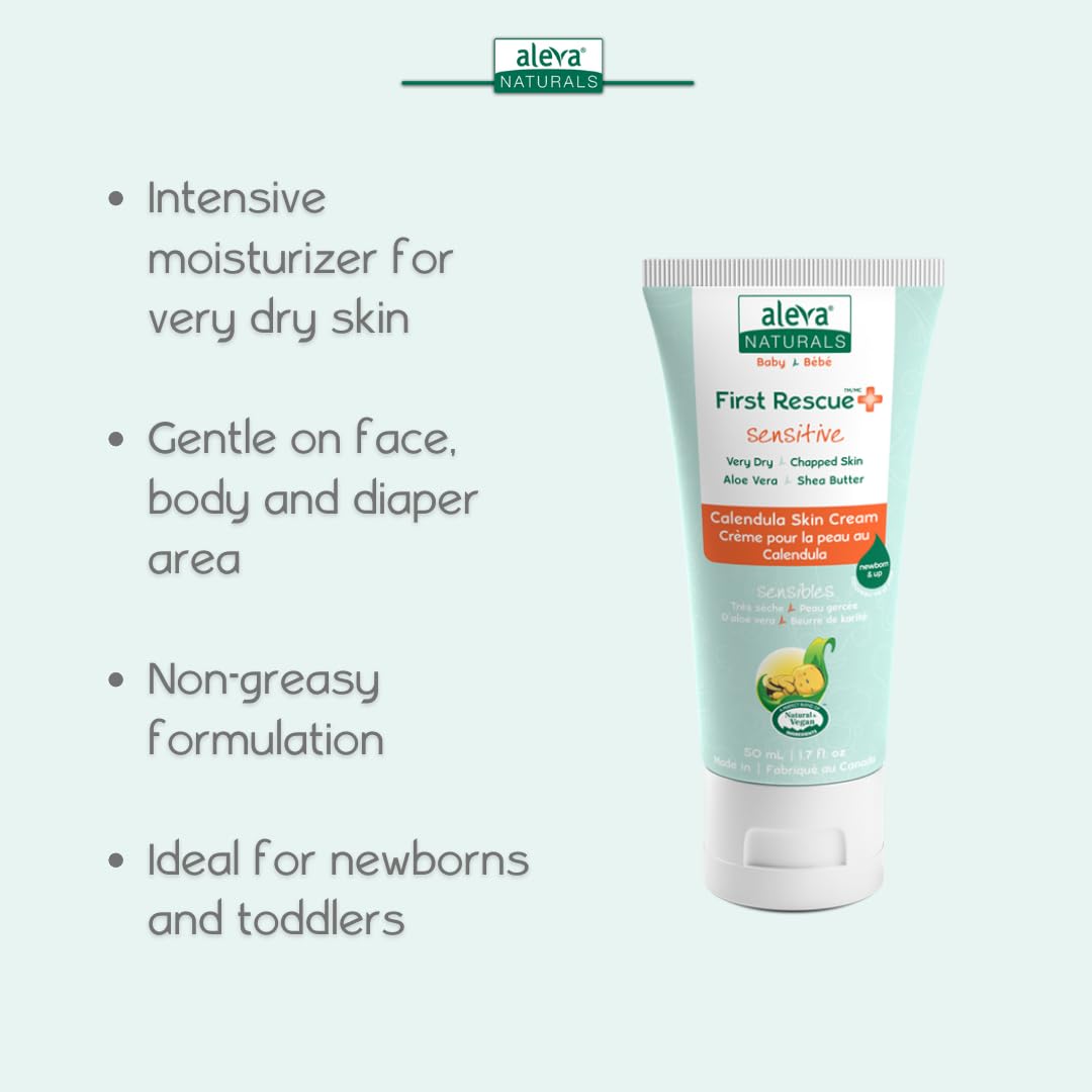 Aleva Naturals First Rescue Calendula Multipurpose Skin Cream | Skin Care to Moisturize Dry Skin | Natural, Vegan, Plant-Based, Hypoallergenic | for Face, Body, and Diaper Area - 50ml