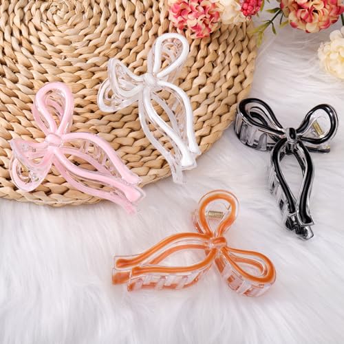 Vodolo Bow Claw Clip for Women Girls,4PCS Nonslip Bow Hair Claw Clips for Thick Thin Hair,Large Bow Hair Clip Accessories for Christmas Birthday Valentine Gifts