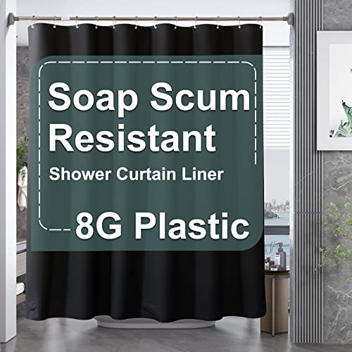 AmazerBath Black Shower Curtain Plastic, Thick PEVA Shower Curtain Black, Dark Shower Curtain Heavy Duty, Black Bathroom Curtain Waterproof 72x72 with 3 Weighted Stones and 12 Grommets