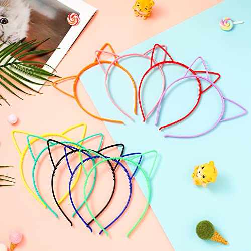 18 Pieces Unicorn Horn Cat Ear Headband Party Favors for Girls Adult Cosplay Rainbow Glitter Plastic Hair Hoop (Cat Ear)