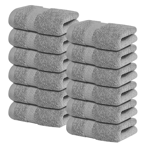 Infinitee Xclusives Premium Wash Cloths for Showering [13x13] – 100% Cotton Washcloths [Pack of 12], Soft and Absorbent Face Towels for Bathroom Wash Clothes, Gym, and Spa |Charming Grey|