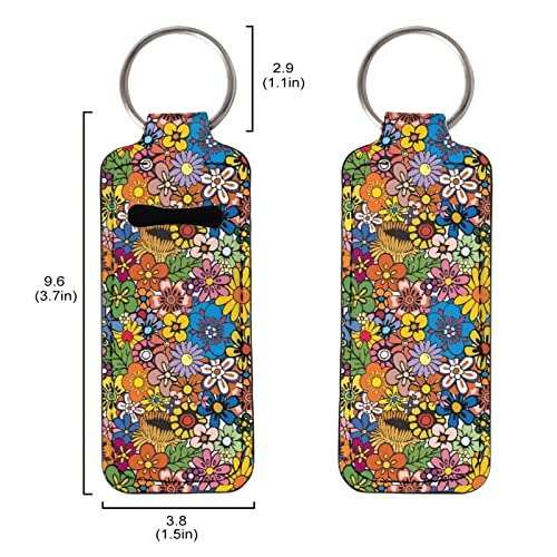 Suobstales Giraffe Butterfly Flower Print Travel Keychain Holders Kits, Travel Bottle Chapstick Lanyard Keychain Holders Set Neoprene Balm Holders Pouch Makeup Storage Organizer, Set of 3