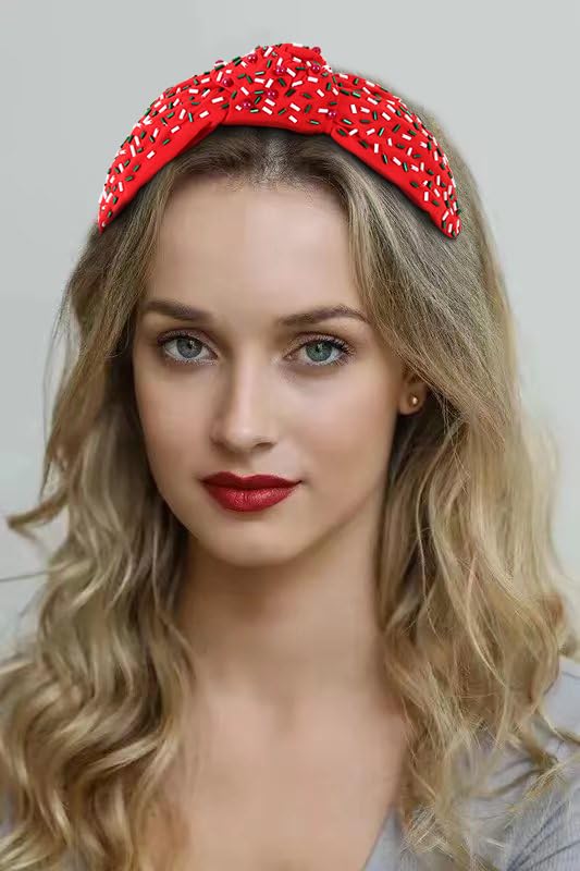 FEDANS Women Knotted Headband Crystal Red Turquoise Embellished Mixed Top Hairband Rhinestone Holiday Fashion Hair accessories for Girls