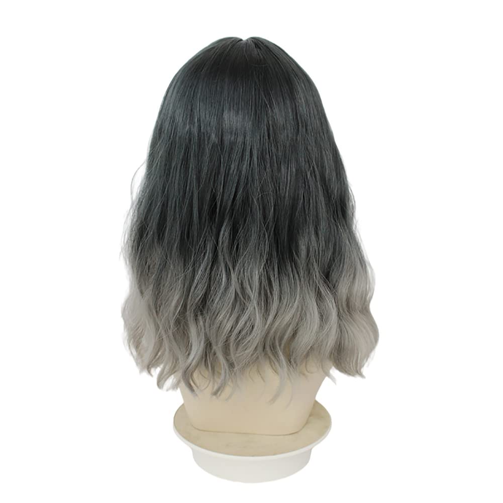 Sharebeauty Synthetic Bob Wig for Women Natural Wavy Curly Full Wig with Bangs Black Grey Ombre