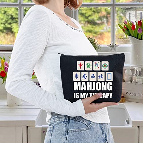 LEVLO Funny Mahjong Cosmetic Make Up Bag Mahjong Lover Gift Mahjong Is My Therapy Makeup Zipper Pouch Bag For Friend Family (Mahjong Black)