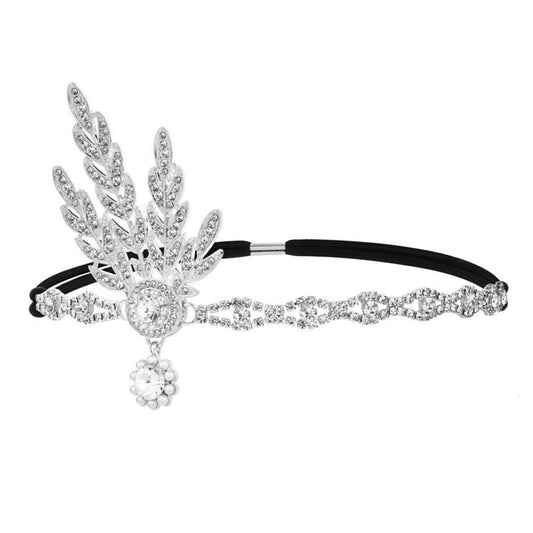 YEMYIQZ 1920s Flapper Headband Leaf Great Headpiece Tassel Roaring 20s Crystal Head Chain Wedding Bride for Women