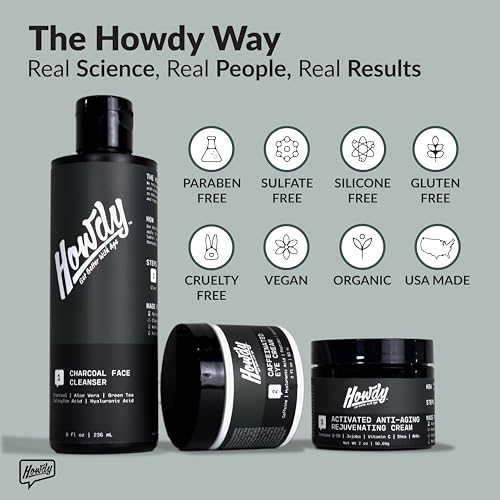 HOWDY Charcoal Face Wash (8 oz) - Deep Cleaning, Exfoliating, Hydrating