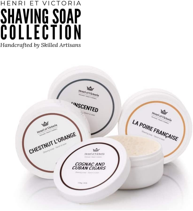 Henri et Victoria Traditional Shaving Soap For Men | Duc de Santal Fragrance | Smooth Shave, Lathers Up Nicely, Long-Lasting Scent | Canadian Made by Skilled Artisan 114 g (4 oz)