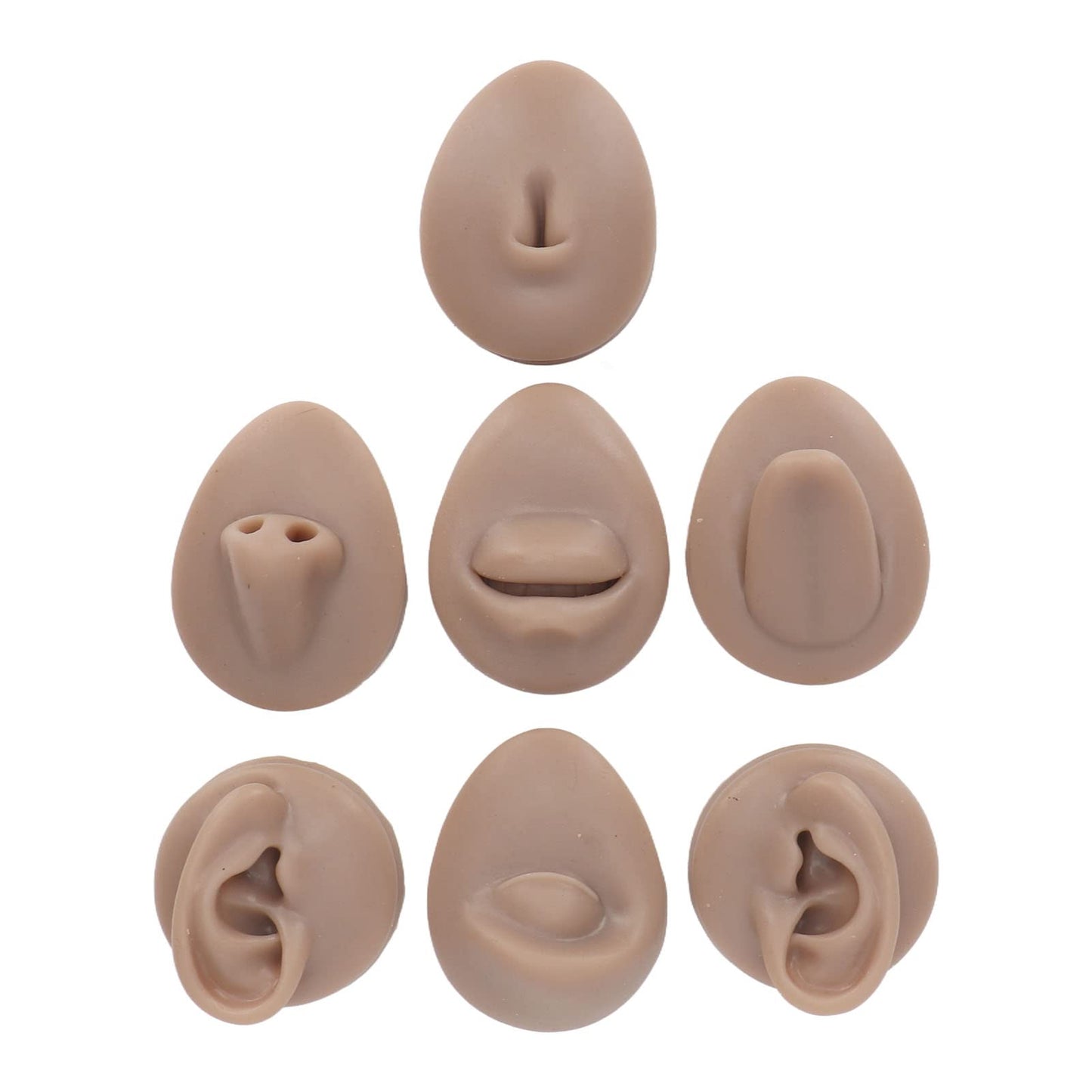 Soft Silicone Flexible Model Body Part Displays Set, Body Piercing Practice Model Simulation Ear Eye Nose Mouth Tongue and Belly Button Model for Novice Piercer (Dark Skin Colour)