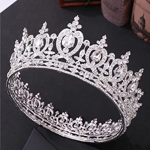 SH Crystal Queen Crown for Women Rhinestone Wedding Crown Princess Birthday Tiara Full Round Hair Accessories for Pageants Halloween Prom Silver