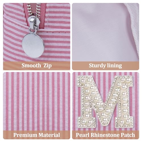 QFDS Gift for Mother,Birthday Gifts for Women Mom Grandmother Wife,Bling Pearl Rhinestone Zipper Pouch,Large Stripe Makeup Bag Cosmetics Bag,Daily Use (Pink-MOM)