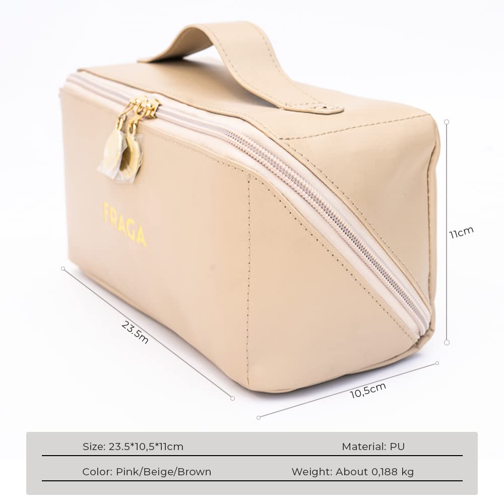 FRAGA 2 in 1 New Model Makeup Bag, Waterproof Cosmetic Bag, with Large Capacity, Skin Care Organizer for Travel, Easy to Clean (Beige)