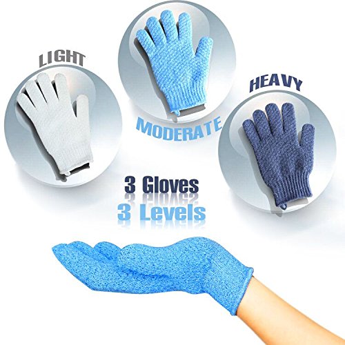 Evridwear Exfoliating Glove for Shower Man and Women, Dual Texture Bath Body Scrub Gloves Dead Skin Cell Remover forHome Spa, Massage,with Hanging Loop (3 Gloves Not 3 Pair)