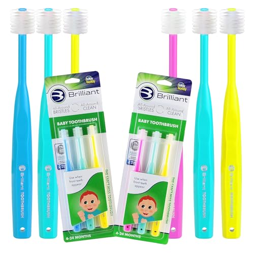 Brilliant Oral Care Baby Toothbrush with Soft Bristles and Round Head, for a Toddler Approved, Easy to Use All-Around Clean Mouth, Ages 0-2 Years, Blue, 1 Pack