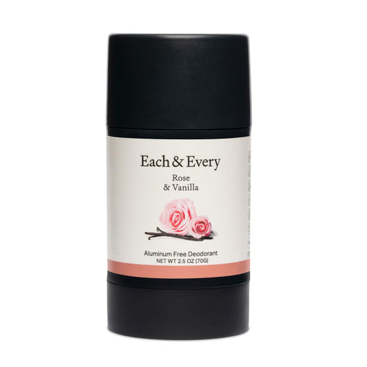 Each & Every All Natural Deodorant - Aluminum Free Deodorant for Women & Men - Rose & Vanilla - Sensitive Skin Friendly & All Day Odor Protection - Travel Size Plant-Based Packaging (2.5 Oz)