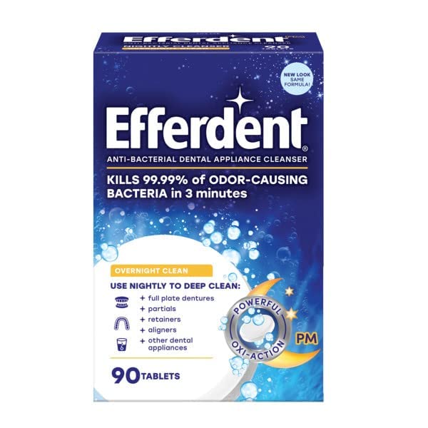 Efferdent PM Overnight Anti-Bacterial Denture Cleanser Tablets 90 ea (Pack of 6)