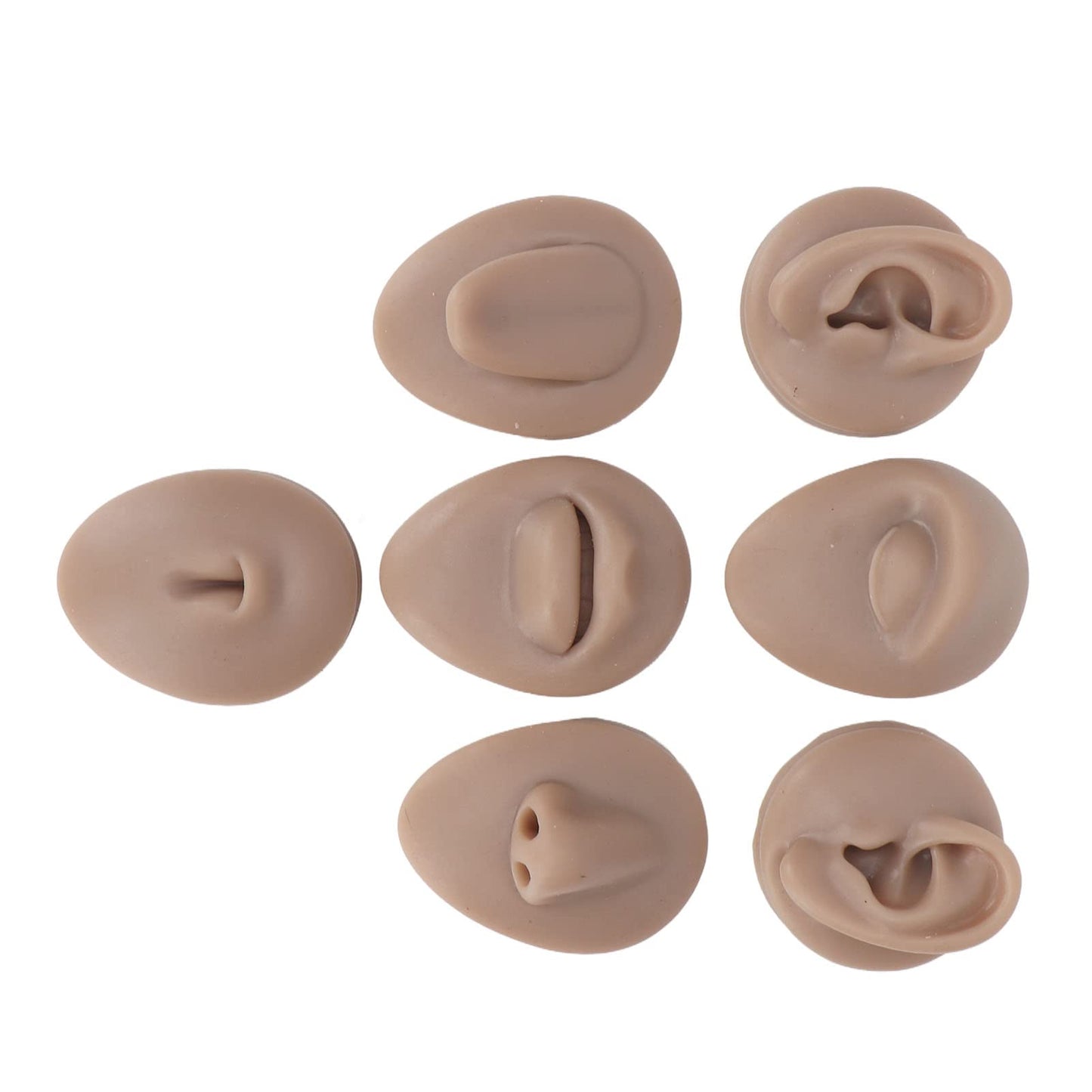 Soft Silicone Flexible Model Body Part Displays Set, Body Piercing Practice Model Simulation Ear Eye Nose Mouth Tongue and Belly Button Model for Novice Piercer (Dark Skin Colour)