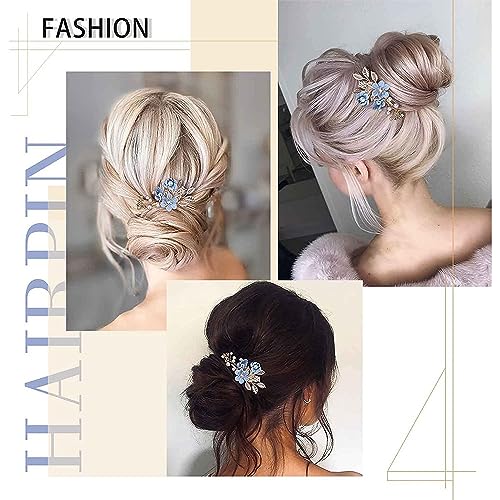 6 Pack Blue Metal Bride Wedding Flower Hair Side Comb + U-Shaped Flower Hairpin Ball Headwear Bride Bridesmaid Ladies Girl Wedding Hair Styling Accessories