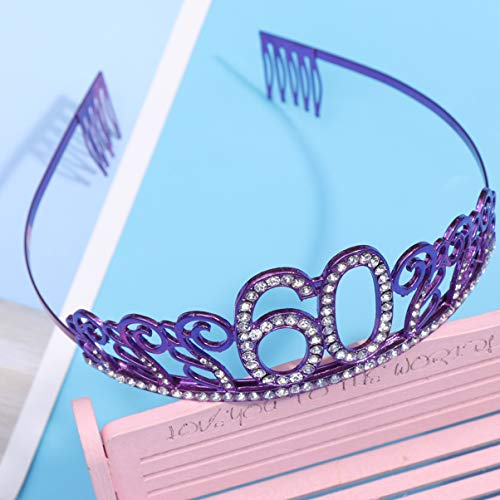 Beaupretty Womens Headbands Rhinestone Number, Elegant Crystal Birthday Princess Tiara with Comb Cake Decoration Accessories for Women Girls (Purple 60) Bride Gifts