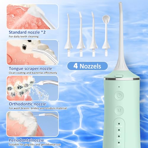 Water flosser Cordless, Electric Dental Flossers USB Rechargable Teeth Flosser, Professional Electric Portable Oral Irrigator with 4 Modes Green