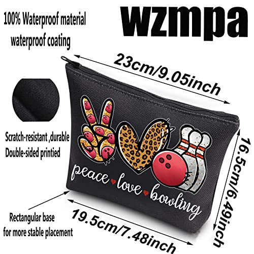 WZMPA Bowling Cosmetic Makeup Bag Bowling Lover Gifts Peace Love Bowling Ball Zipper Pouch For Women Girls (Peace Bowling BL)