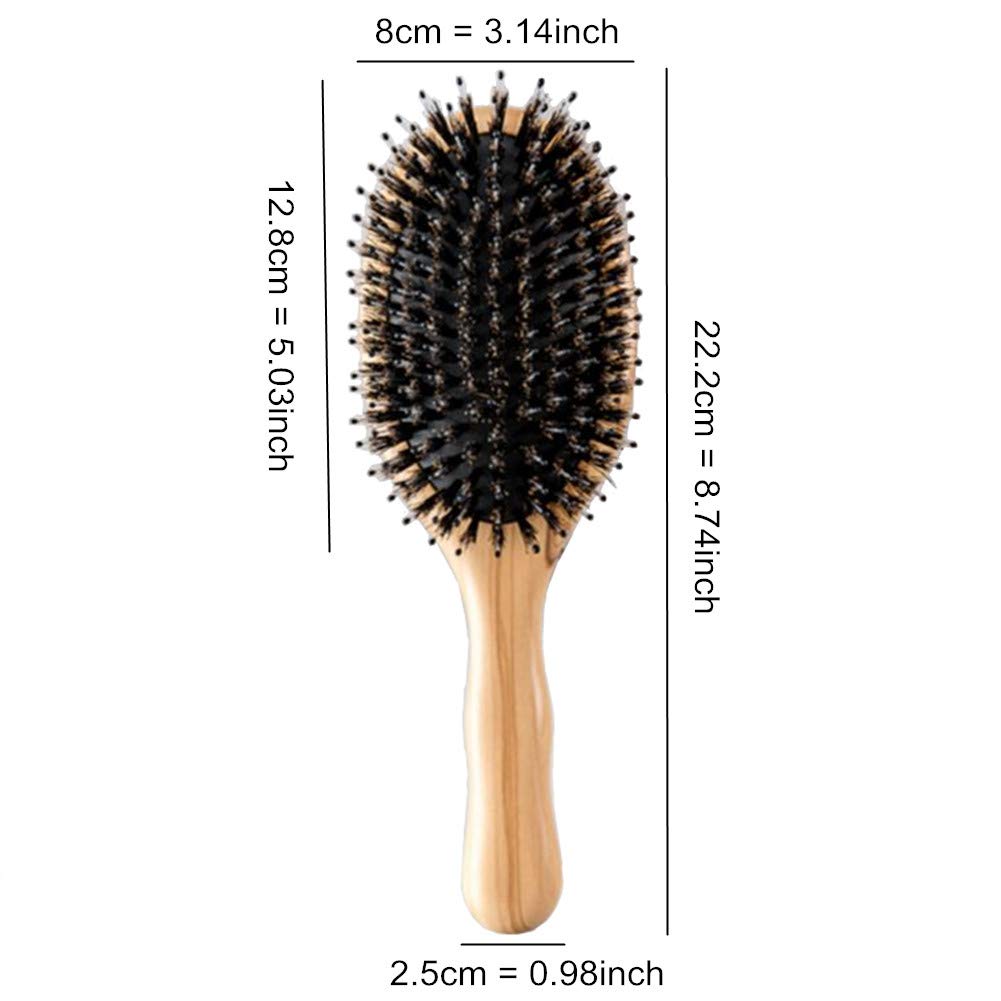 Wild Boar Bristle Hairbrush with Waxed Olive Wood Handle for Styling, Smoothing, Detangling Thick, Thin, Straight, Curly, Wavy, Dry, Damaged Hair to Women, Men, Kids, Giftbox Included