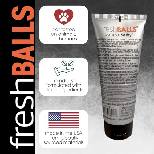 Fresh BALLS Lotion - Men's Anti-Chafing Soothing Cream to Powder - Ball Deodorant and Hygiene for Groin Area - The Original Anti Chafe Cream for Men, 3.4 fl oz