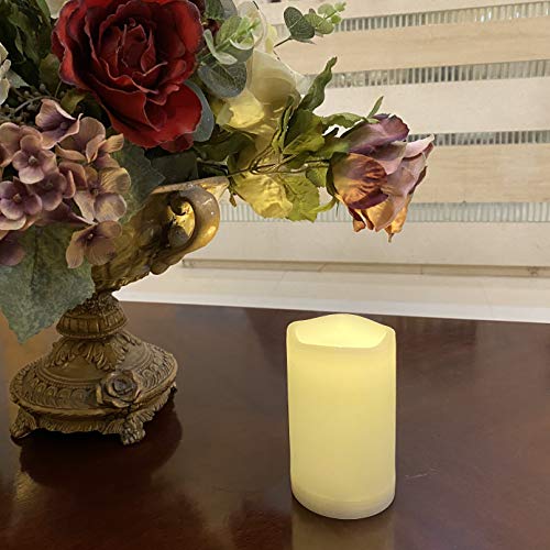 1 Pack Outdoor Flameless Pillar Candle with Remote and Timer Waterproof Battery Operated Electric LED Candle Set for Gift Home Décor Party Wedding Supplies Garden Christmas Decoration, 3” x 5”
