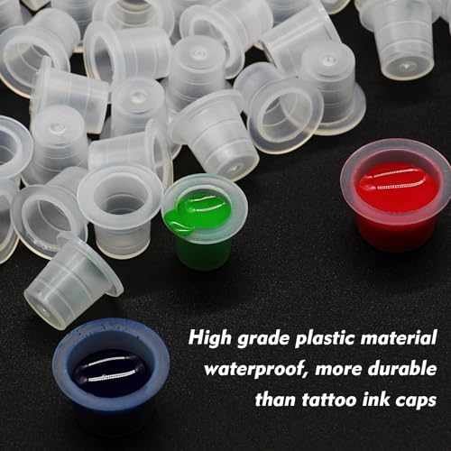 Rayyl 300Pcs Tattoo Ink Caps with 3Pcs Tattoo Ink Cups Holders - Included 100 Small 100 Medium 100 Large Tattoo Ink Caps and 3Pcs Ink Cups Holders for Tattoo Ink Tattoo Kit…