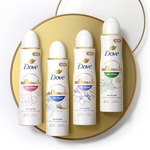 Dove Ultimate Dry Spray Antiperspirant Peony And Rose Water 2 Count For 72-Hour Sweat And Odor Protection With Triple Moisturizer Technology 3.8oz