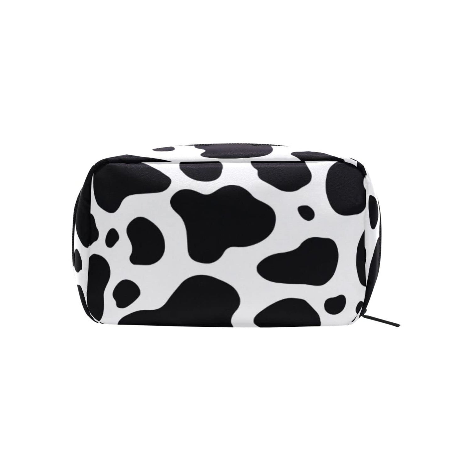 JHKKU Makeup Bag Cows Print Square Cosmetic Bag Portable Travel Toiletry Bag Black Zipper Storage Bag for Women