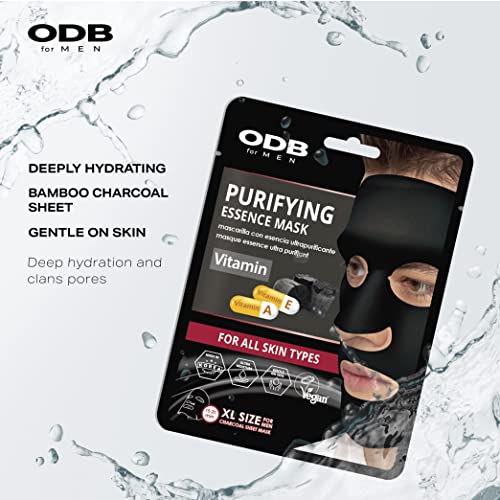 ODB for MEN Charcoal Essence Sheet Mask 12 PK Hydrating Aloe & Purifying Vitamin Mens Skin Care Sheet Masks for Face Mens Skin Care Kit bulk face masks skincare (Assort #2 (12pk) - for Beard Men)