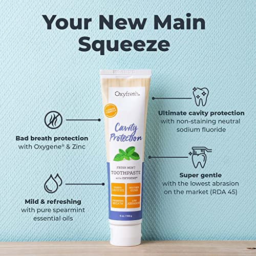 Oxyfresh Premium Cavity Protection – Fresh Mint Fluoride Toothpaste – Low Abrasion Anticavity Toothpaste for Sensitive Teeth – Remineralizing Enamel Repair to Prevent Tartar & Cavities | 5oz