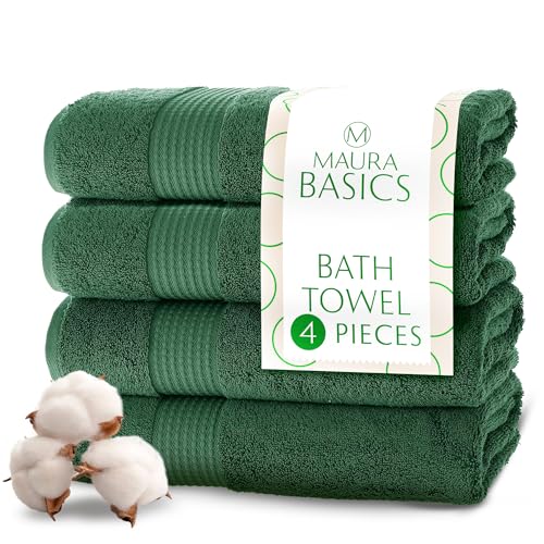 MAURA Basics Performance Bath Towels 100% Turkish Cotton with Hook Loops. Extra Large Luxury Absorbent Plush Towel Sets for Bathroom, Daily Use American Standard Size 27”x54”, Hunter Green