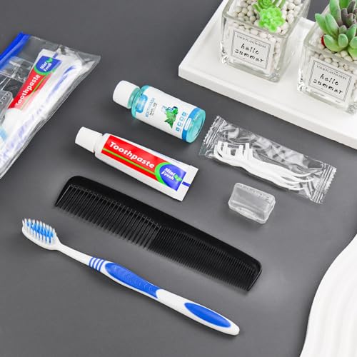 SLequipo 10 Set Travel Toothbrush Kit Bulk,Disposable Toothbrush with Toothpaste Set with Mouthwash,Toothpaste,Cover,Comb,Zip Bag,Floss Picks,Toothbrushes Set for Homeless,Travel