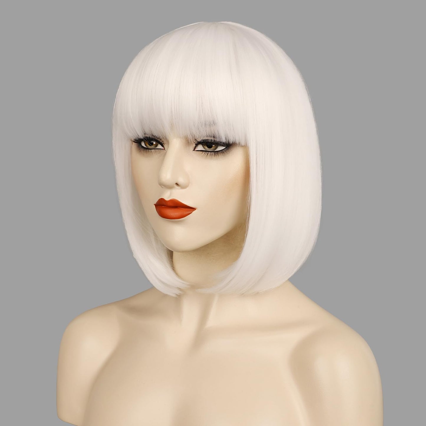 MOSINA White Bob Wig Short Bob Wigs with Bangs for Women Straight Hair Wig Synthetic Party Wigs for Women Girls 12 Inch Colorful Wigs Halloween Wigs…