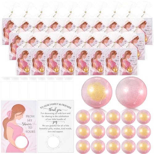 Dimsile 30 Sets Baby Shower Party Favors for Guests Bulk Including 30 Bath Bomb Gifts and 30 Baby Shower Cards 30 OPP Bags for Baby Shower Gender Reveal Birthday Party Prizes Gifts(Pink)