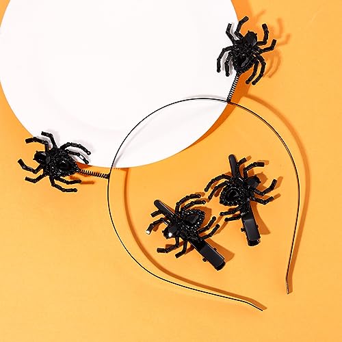 JERTOCLE Halloween Headband Hair Clips for Women Rhinestone Spider Hairband Hairpins Halloween Costume Headpieces Hair Accessories Halloween Decorations Gifts(Black)