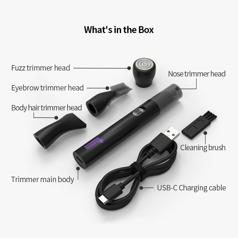 PURPLE GORILLA Nose Hair Trimmer for Men, Rechargeable 4-in-1 Trimmer for Eyebrow Fuzz Hair Removal, No Pull No Snag Grooming with High-Speed 10,000 RPM Motor_2023.ver